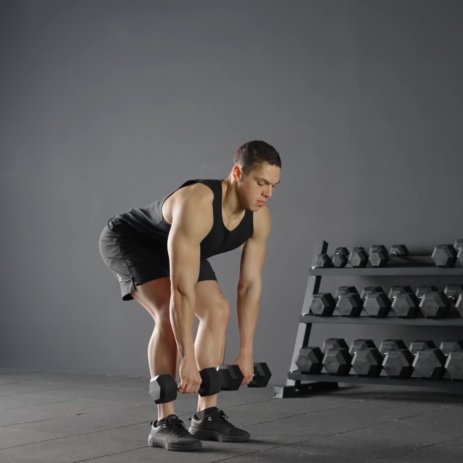 Rubber Hex Dumbbell Set with Racks