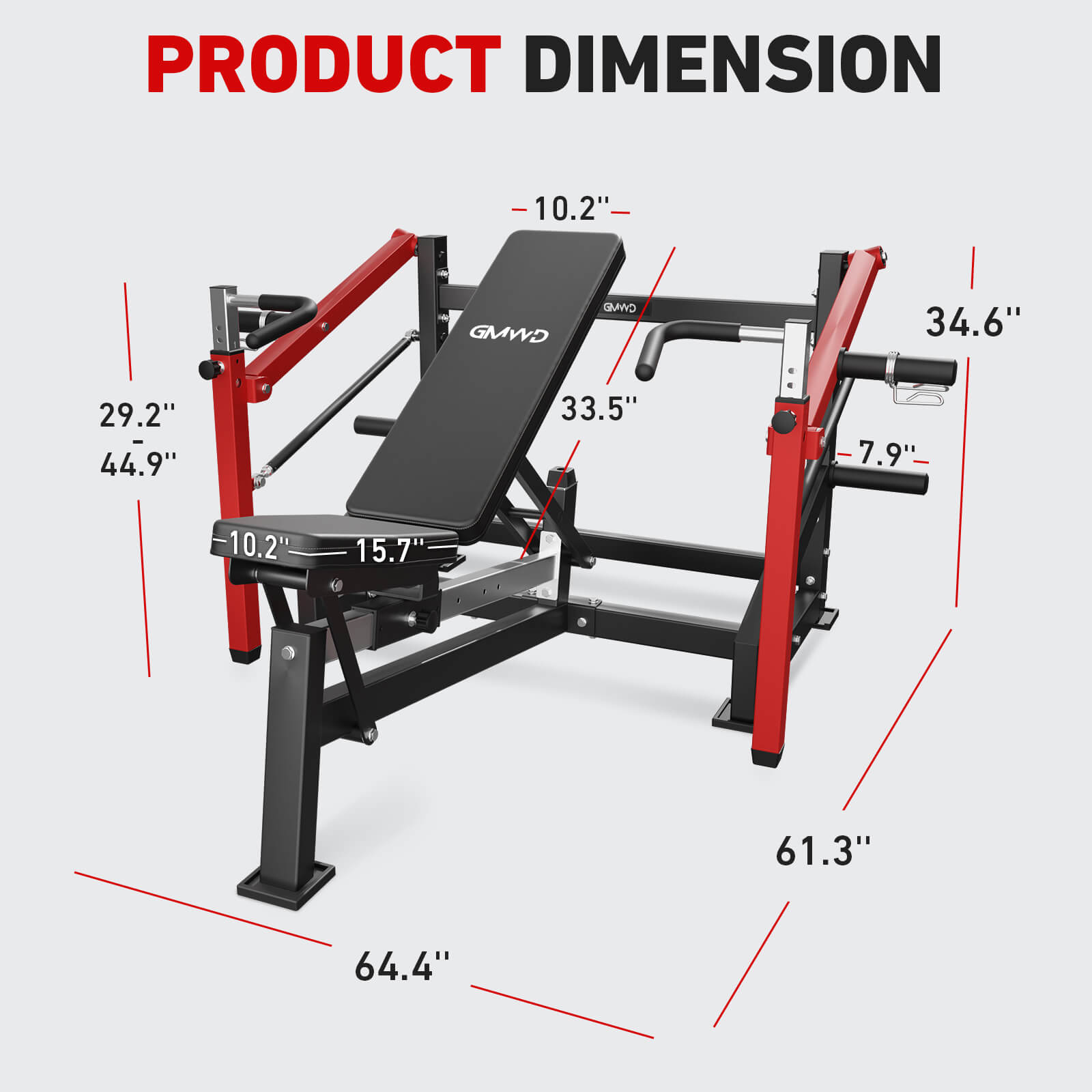 gmwd chest press and shoulder press machine cp01 detail dimension