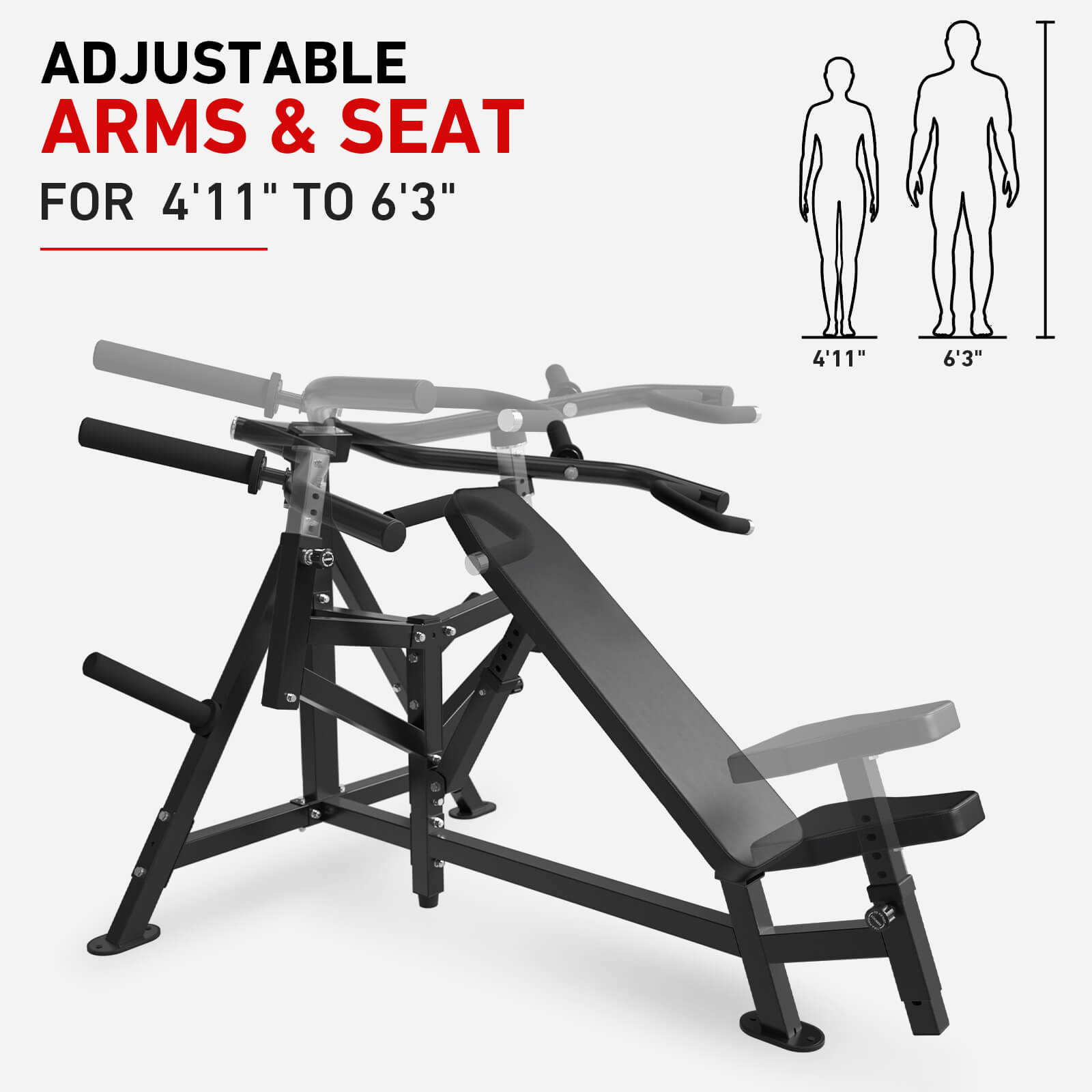 chest press machine V2 adjustable arms seat for 4'11'' to 6'3''-gmwd fitness