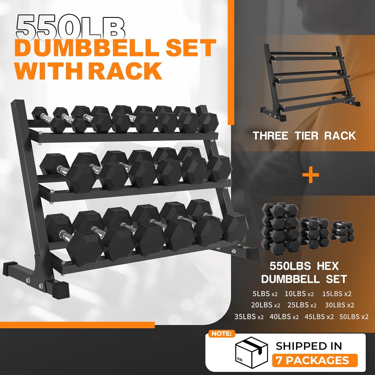 Rubber Hex Dumbbell Set with Racks