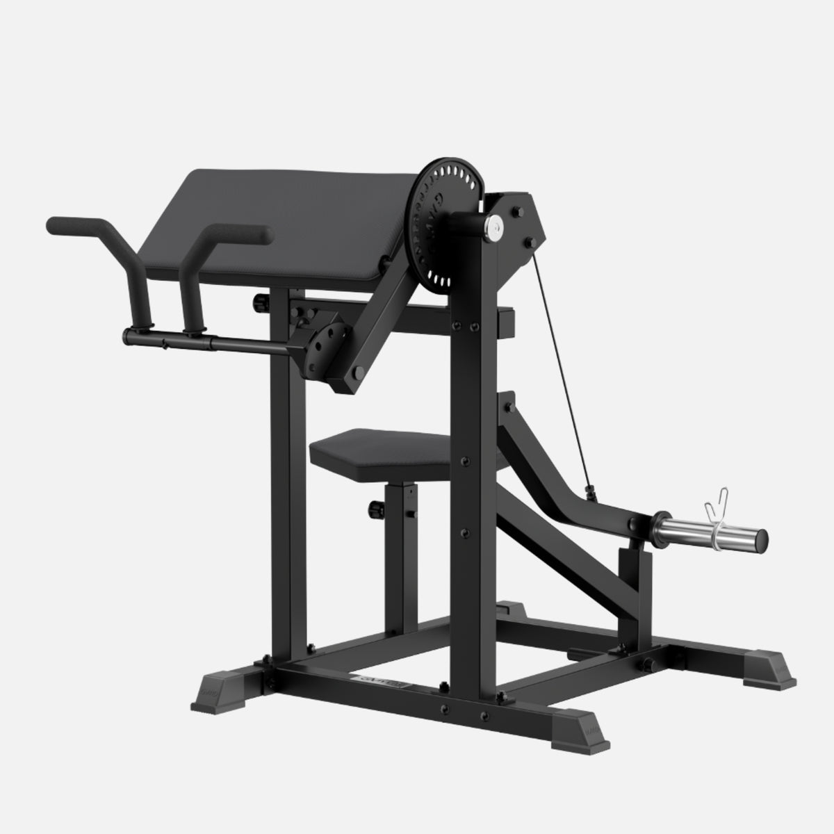GMWD WJ00 plate loaded preacher curl machine in all black for bicep workouts