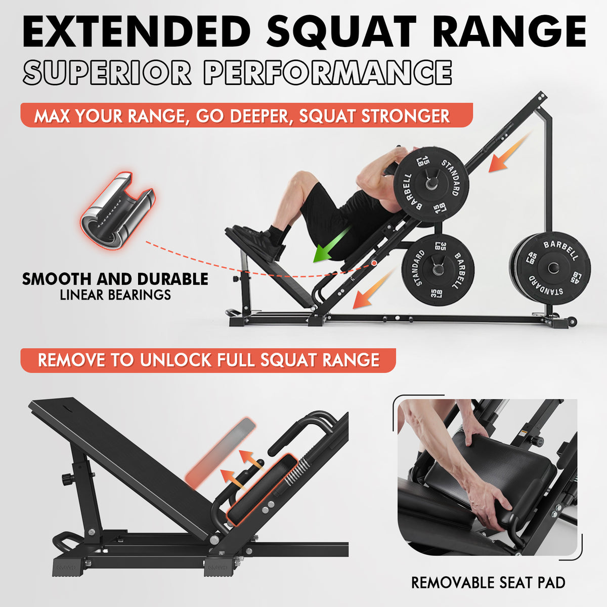 Home Gym Leg Press Hack Squat Combo Machine, Plate-loaded - GMWD