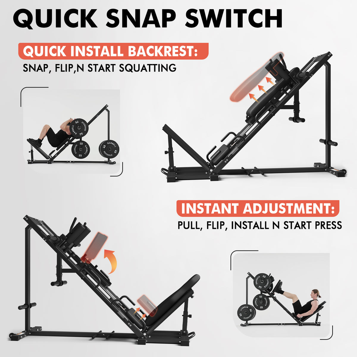 Home Gym Leg Press Hack Squat Combo Machine, Plate-loaded - GMWD