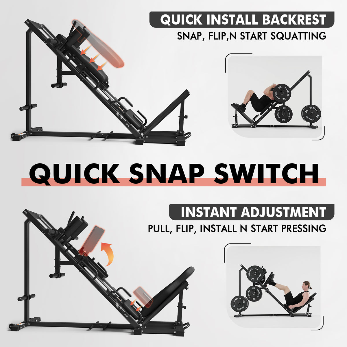 Home Gym Leg Press Hack Squat Combo Machine, Plate-loaded - GMWD