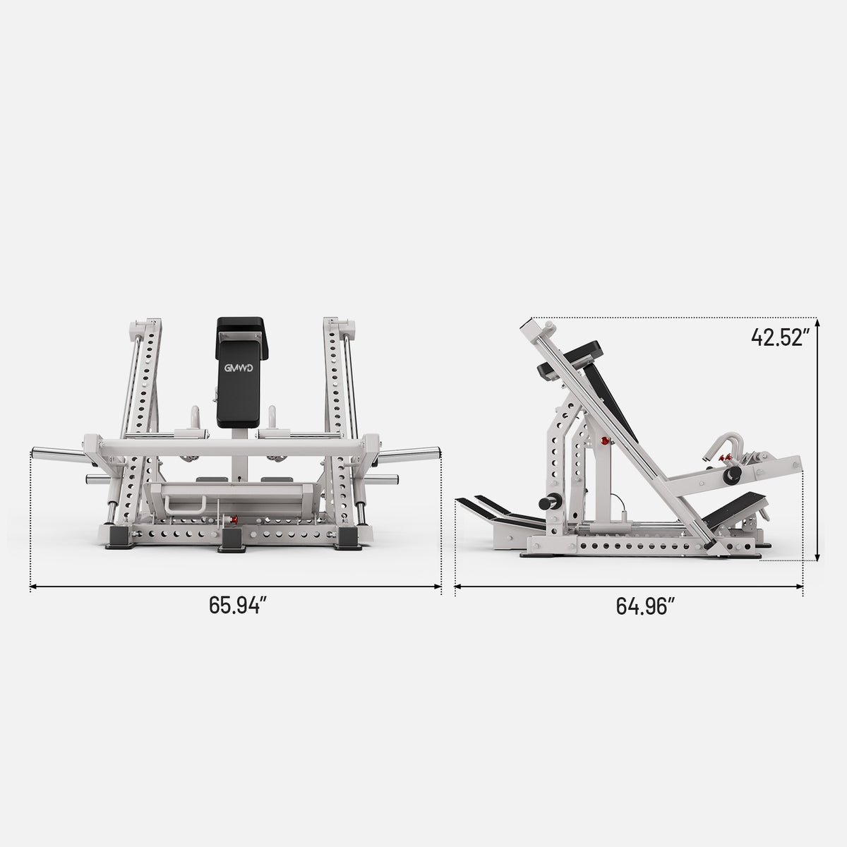 GMWD Ascent SR9 Dual-Sided Linear Row Machine Dimensions and Size Specifications (64.96"L x 65.94"W x 42.52"H)   