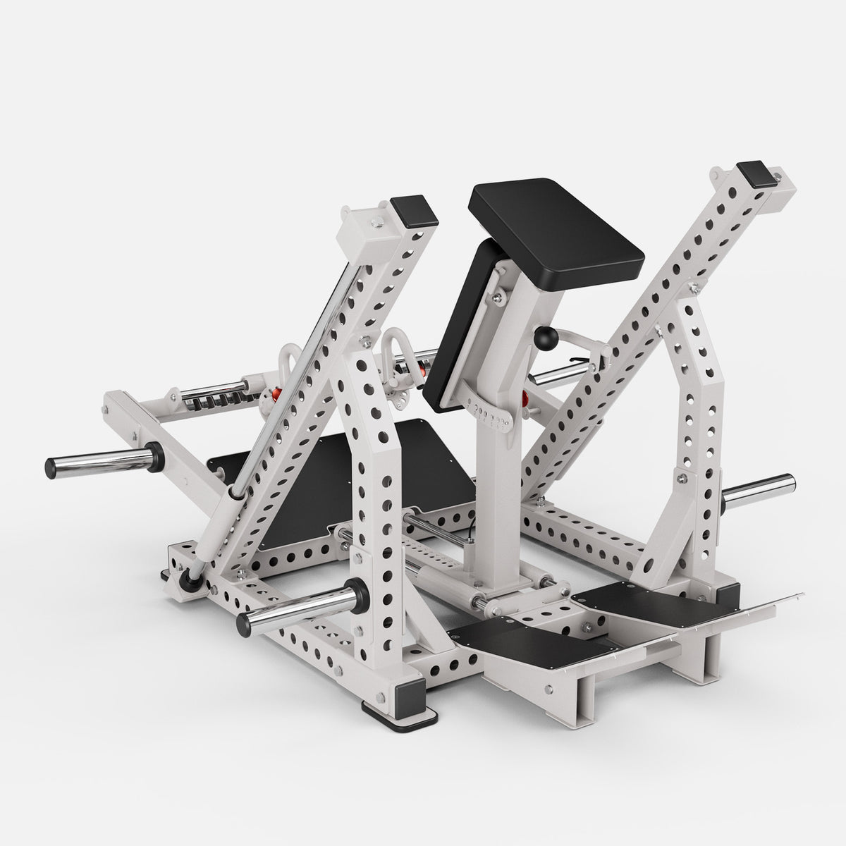 GMWD Ascent SR9 Dual-Sided Linear Row Machine White - Back Angle View with Footplates