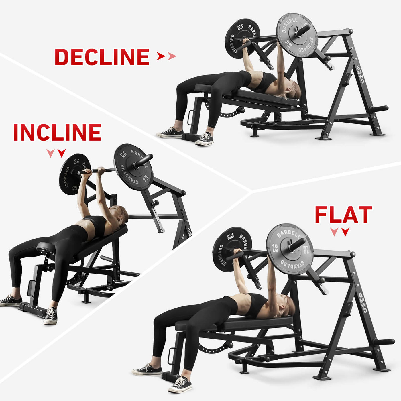 GMWD Incline/ Decline/ Flat Bench Press Machine V3, With Adjustable ...