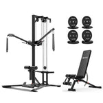 GMWD CC00 Dual Adjustable Functional Cable Machine with Weight Bench and Olympic Weight Plates Combo Set for Home Gym