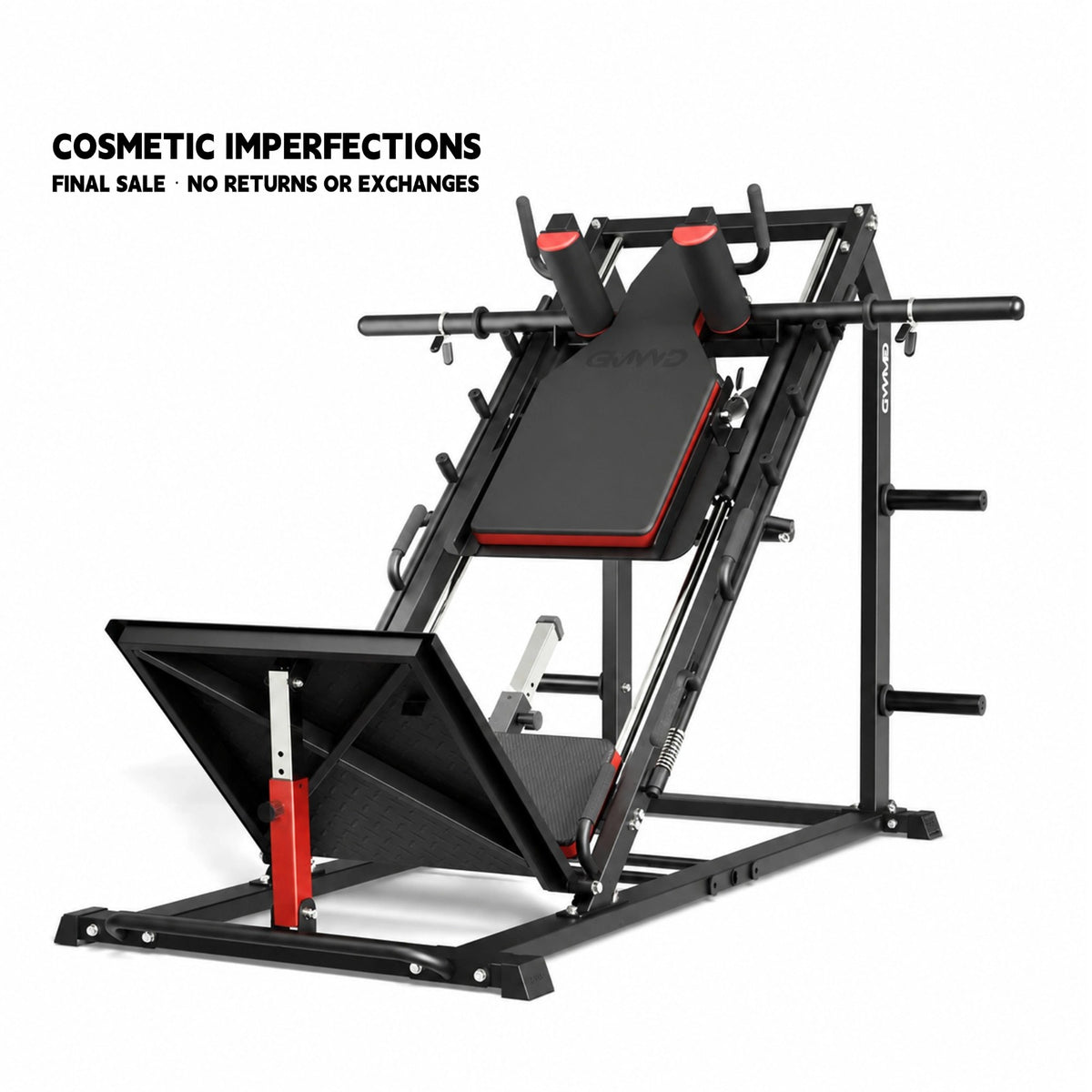 GMWD DD08 45 degree leg press and hack squat machine in black and red, cosmetic imperfection final sale edition