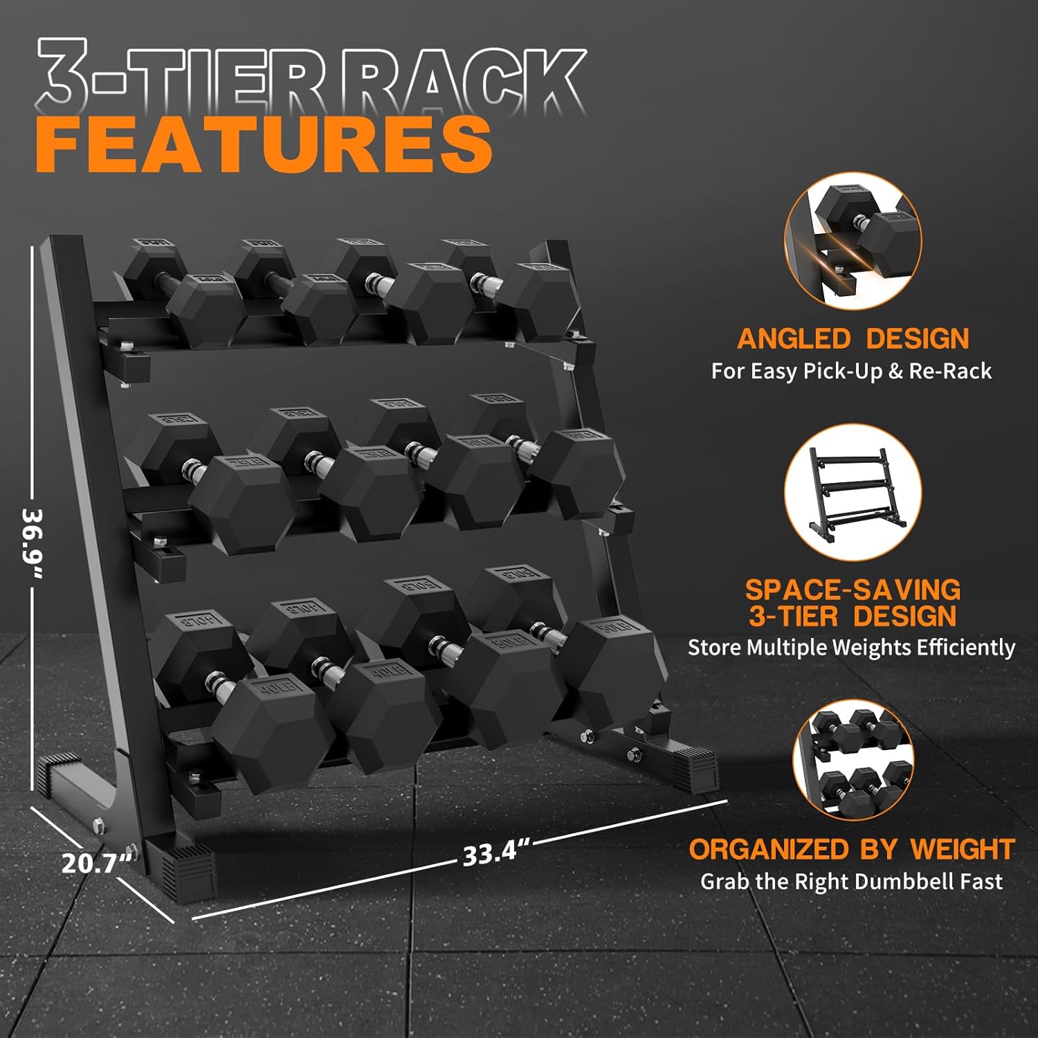Rubber Hex Dumbbell Set with Racks