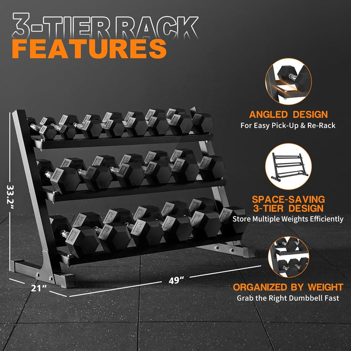 Dunbell Set Rack Rubber Hex Dumbbell Set Racks Weightlifting Beginner Easy Grip - GMWD