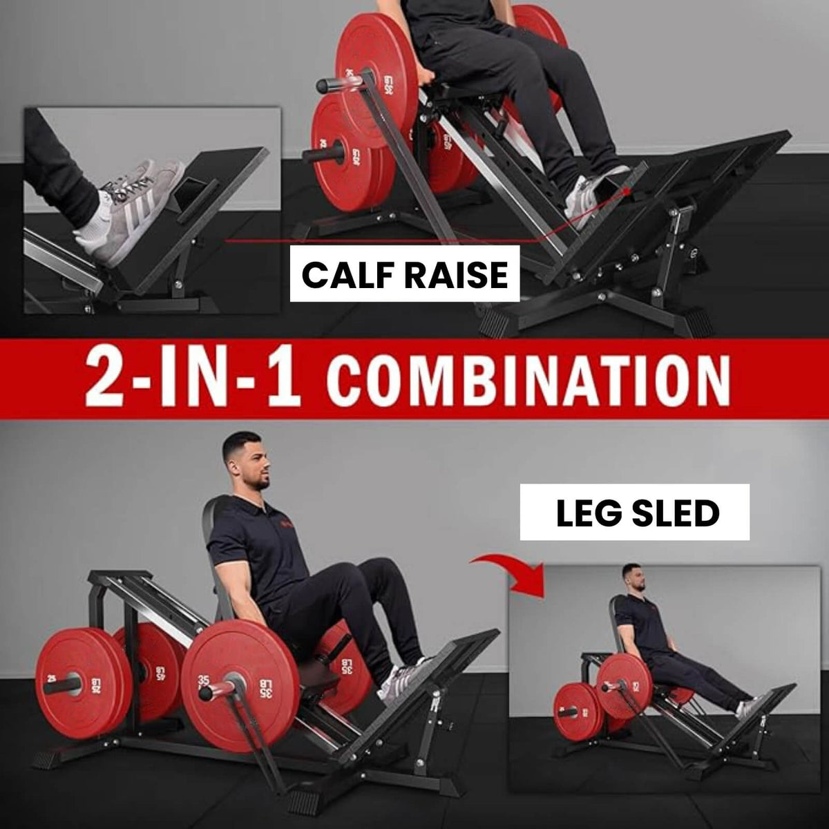 GMWD Leg Sled Machine, Compact Leg Press Machine with Calf Block