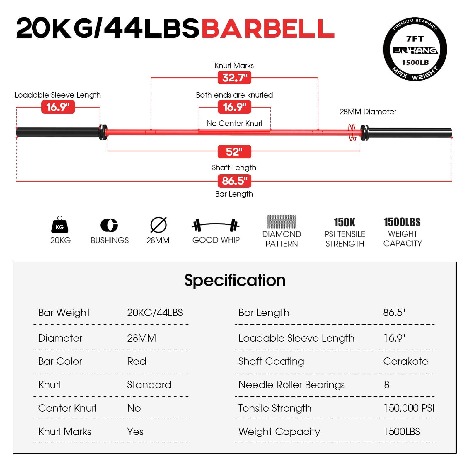 7 Feet Olympic Barbell