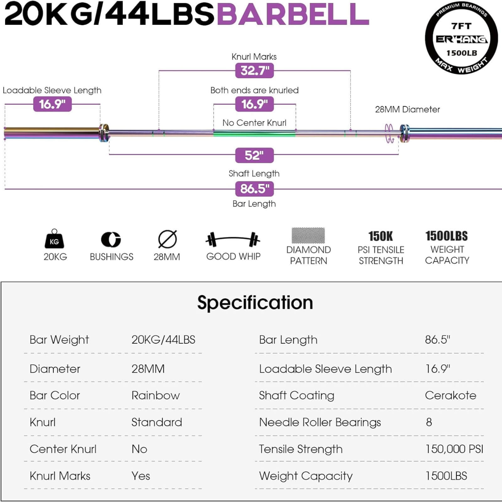 7 Feet Olympic Barbell